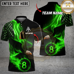 Maxcorners Billiard Ball 8 Eagle Flag Flame Personalized Name Shirt (4 Colors)