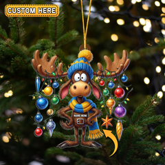 Maxcorners Personalized Cartoon Moose Bauble Hunting Acrylic Christmas Ornament And Keychain Custom Gift For Hunters 2D Flat