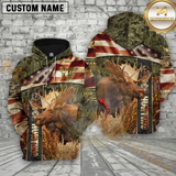 Maxcorners Premium Moose Hunting American Flag Pullover 3D Full Print Hoodie Best Gift For Hunter (Multicolor)