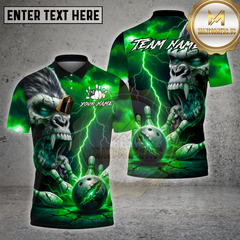 Maxcorners Bowling Shirts Gorilla Demon Skull Lightning Design Multi Options Personalized Name, Team Name 3D Shirt