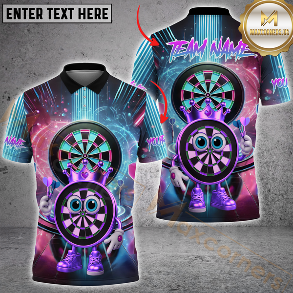 Maxcorners Darts Neon Target Champions Multicolor Customized Name, Team Name 3D Polo Shirt