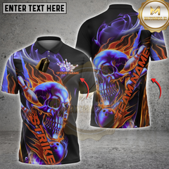 Maxcorners Bowling Flaming Skull Strike Multicolor Customized Name, Team Name 3D Shirts