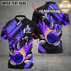 Maxcorners Bowling Fireball Impact Personalized Men And Women 3D Polo Shirt Custom Bowling Team Jersey (4 Colors)