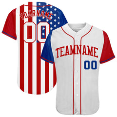 Maxcorners Custom White Royal-Red American Flag Premium Baseball Jersey LM0210