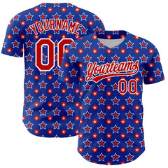 Maxcorners Custom Royal Red-White American Flag Patriotic Premium 3D Baseball Jersey LM0210