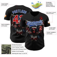 Maxcorners Custom Red USA Flag-Black 3D American Flag Patriotic Premium Baseball Jersey LM0210