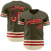 Maxcorners Custom Olive Vintage USA Flag Navy-Cream Line Premium Salute To Service Baseball Jersey LM0210