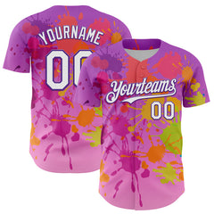 Maxcorners Custom Purple White 3D Pattern Design Graffiti Splash Authentic Baseball Jersey
LM0609