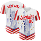 Maxcorners Custom White Thunder Blue-Red Patriotic American Flag Premium Baseball Jersey LM0210