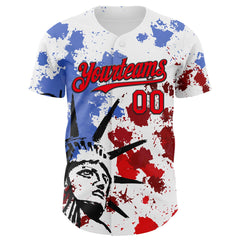 Maxcorners Custom Navy Red-White 3D Patriotic American Flag Premium Baseball Jerseys LM0210