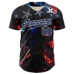 Maxcorners Custom Blue Purple-White 3D Pattern Design Outer Space Light Swords American Flag Premium Baseball Jersey LM0210