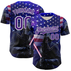 Maxcorners Custom Black Gold 3D Pattern Design Outer Space Light Swords American Flag Premium Baseball Jerseys LM0210