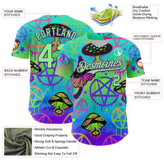 Maxcorners Custom Blue Pea Green-Purple 3D Pattern Design Trippy Magic Mushrooms Pentacle Premium Baseball Jersey LM0210