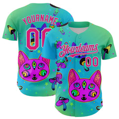 Maxcorners Custom Green Hot Pink-Ice Blue 3D Pattern Design Trippy Magic Mushrooms Cats Premium Baseball Jersey LM0210