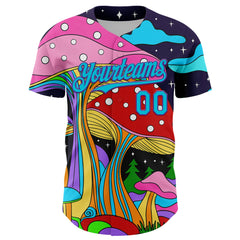 Maxcorners Custom Navy Lakes Blue-Purple 3D Pattern Design Trippy Psychedelic Magic Mushrooms Premium Baseball Jersey LM0210