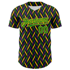 Maxcorners Custom Black Grass Green-Yellow 3D Pattern Design Mardi Gras Shrove Tuesday Premium Baseball Jersey LM0210