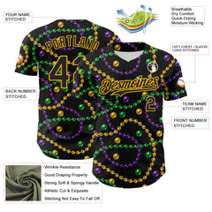 Maxcorners Custom Black Gold 3D Pattern Design Mardi Gras Shrove Tuesday Premium Baseball Shirt LM0210