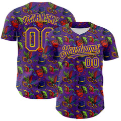 Maxcorners Custom Purple Gold 3D Pattern Design Mardi Gras Shrove Tuesday Premium Baseball Jerseys LM0210