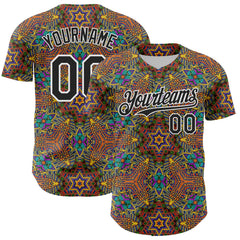 Maxcorners Custom Gold Black-White 3D Pattern Design Burner Costumes Trippy Premium Baseball Jersey LM0210