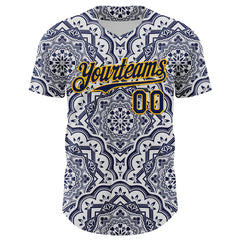 Maxcorners Custom Navy Gold 3D Pattern Design Burner Costumes Damask Premium Baseball Jersey LM0210