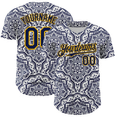 Maxcorners Custom Navy Gold 3D Pattern Design Burner Costumes Damask Premium Baseball Jersey LM0210