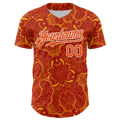 Maxcorners Custom Red Orange Gold-White 3D Pattern Design Burner Costumes Paisley Premium Baseball Jersey LM0210