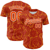 Maxcorners Custom Red Orange Gold-White 3D Pattern Design Burner Costumes Paisley Premium Baseball Jersey LM0210