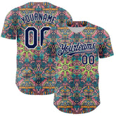 Maxcorners Custom Green Navy-White 3D Pattern Design Burner Costumes Psychedelic Premium Baseball Jersey LM0210