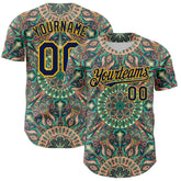 Maxcorners Custom Green Navy-Gold 3D Pattern Design Burner Costumes Psychedelic Premium Baseball Jersey LM0210