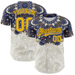 Maxcorners Custom White Yellow-Brown 3D Pattern Design Burner Costumes Paisley Premium Baseball Jersey LM0210
