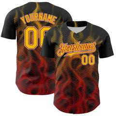 Maxcorners Custom Black Yellow Red-White 3D Pattern Design Rave Party Flame Premium Baseball Jersey LM0210