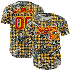 Maxcorners Custom Black Red-Yellow 3D Pattern Design Rave Party Tattoos Disco Authentic Baseball Jersey
LM0609