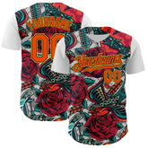 Maxcorners Custom White Orange Black-Yellow 3D Pattern Design Rave Party Roses Vintage Tattoos Premium Baseball Jersey LM0210