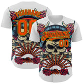 Maxcorners Custom White Orange Black-Yellow 3D Pattern Design Rave Party Vintage Geisha Skull Premium Baseball Jersey LM0210