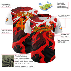 Maxcorners Custom White Orange Black-Yellow 3D Pattern Design Rave Party Flame Lava Premium Baseball Jersey LM0210