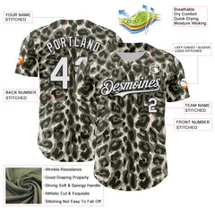 Maxcorners Custom Cream White-Black 3D Pattern Design Rave Party Animal Leopard Print Premium Baseball Jersey LM0210