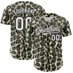 Maxcorners Custom Cream White-Black 3D Pattern Design Rave Party Animal Leopard Print Authentic Baseball Jersey
LM0609
