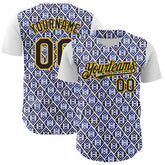 Maxcorners Custom White Black Royal-Gold 3D Pattern Design Rave Party Monogram Geometric Shape Premium Baseball Jersey LM0210