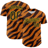Maxcorners Custom Orange Black-Gold 3D Pattern Design Rave Party Tiger Print Premium Baseball Jersey LM0210