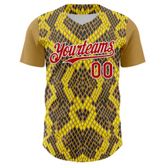 Maxcorners Custom Yellow Red Black-White 3D Pattern Design Rave Party Animal Snake Python Print Premium Baseball Jersey LM0210