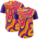 Maxcorners Custom Purple Red-White 3D Pattern Design Rave Party Marble Lava Premium Baseball Jerseys LM0210