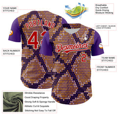 Maxcorners Custom Purple Red-White 3D Pattern Design Rave Party Animal Snake Python Print Premium Baseball Jersey LM0210