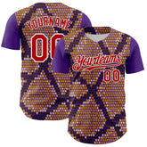 Maxcorners Custom Purple Red-White 3D Pattern Design Rave Party Animal Snake Python Print Premium Baseball Jersey LM0210