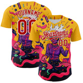 Maxcorners Custom Gold Red-White 3D Pattern Design Rave Party Trippy Disco Premium Baseball Jersey LM0210