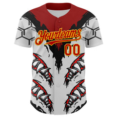 Maxcorners Custom White Red-Yellow 3D Pattern Design Burner Costumes Shark Teeth Premium Baseball Jersey LM0210