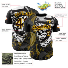 Maxcorners Custom Black Brown Yellow-White 3D Pattern Design Burner Costumes Skull Premium Baseball Jersey LM0210