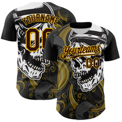 Maxcorners Custom Black Brown Yellow-White 3D Pattern Design Burner Costumes Skull Premium Baseball Jersey LM0210