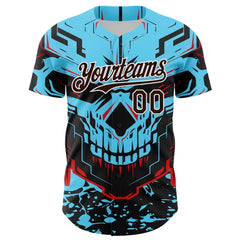 Maxcorners Custom Blue Brown-White 3D Pattern Design Burner Costumes Cyber Skull Premium Baseball Jersey LM0210