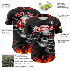Maxcorners Custom Black Red-White 3D Pattern Design Burner Costumes Hellfire Skull Premium Baseball Jersey LM0210
