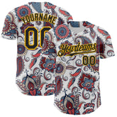 Maxcorners Custom White Black-Yellow 3D Pattern Design Burner Costumes Paisley Bandana Baseball Jersey LM0210